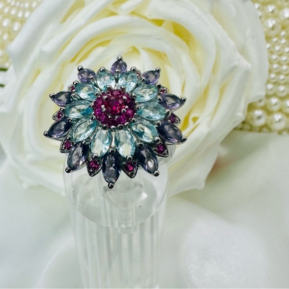 Vibrant Cocktail Rings Multicolored Zircon Diamond Stones - Picture 1 of 16